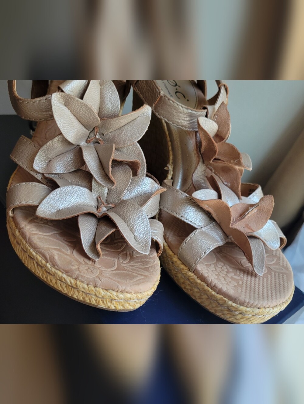 Metallic Champagne Women's Floral Espadrille Wedge Sandals